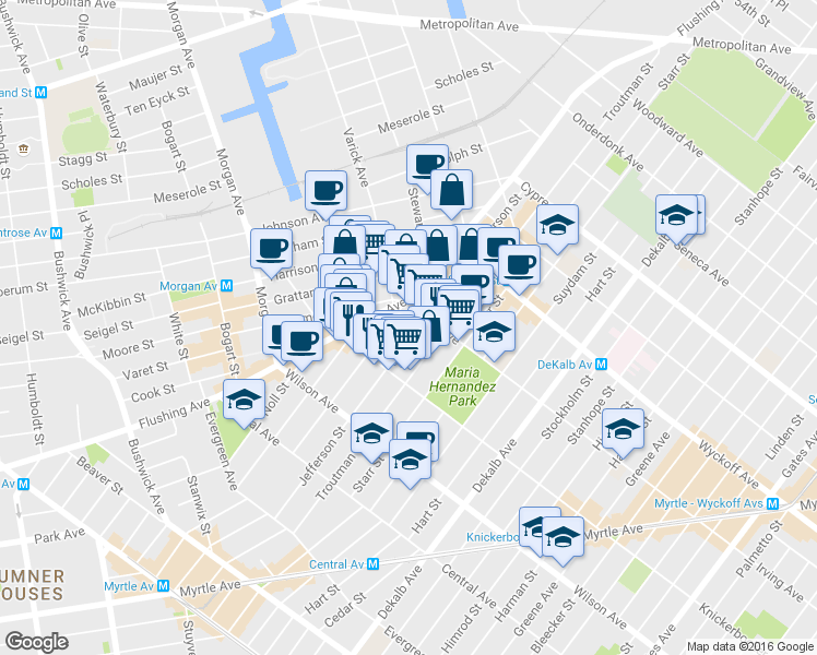 map of restaurants, bars, coffee shops, grocery stores, and more near 444 Melrose Street in Brooklyn