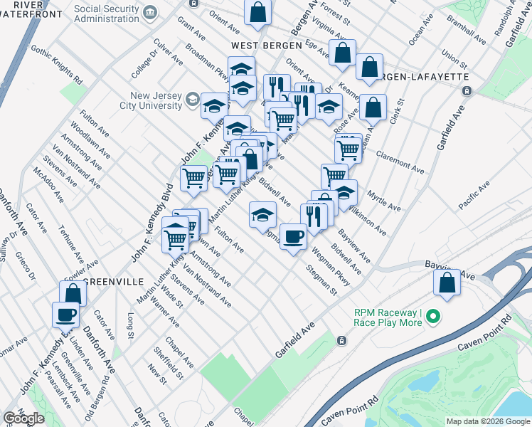 map of restaurants, bars, coffee shops, grocery stores, and more near 168 Wegman Parkway in Jersey City