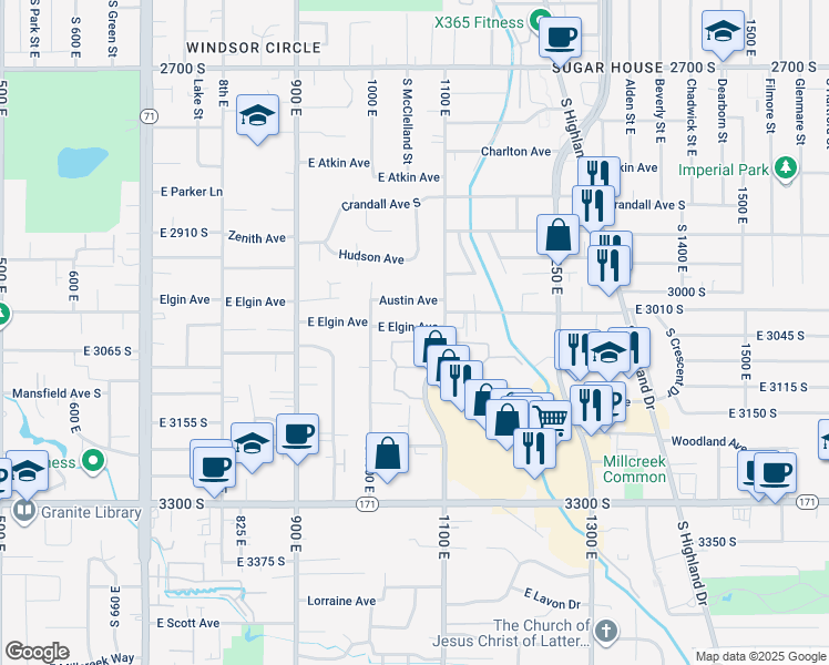 map of restaurants, bars, coffee shops, grocery stores, and more near 1056 East Elgin Avenue in Millcreek