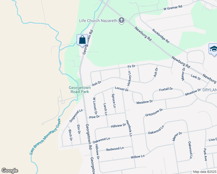 map of restaurants, bars, coffee shops, grocery stores, and more near 4640 Locust Drive in Nazareth
