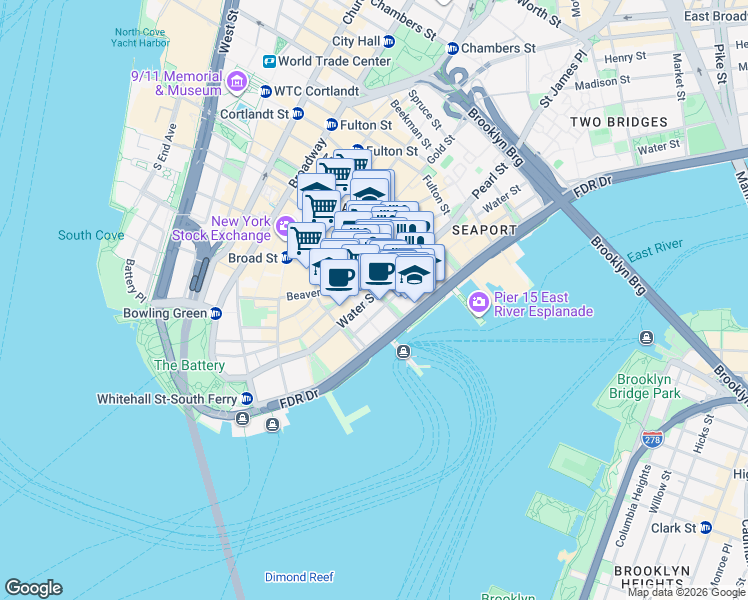 map of restaurants, bars, coffee shops, grocery stores, and more near in New York