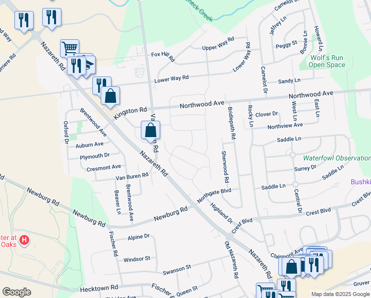 map of restaurants, bars, coffee shops, grocery stores, and more near 1039 Lisa Lane in Palmer Township