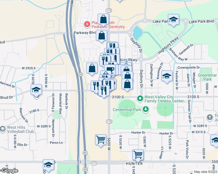 map of restaurants, bars, coffee shops, grocery stores, and more near 3031 South 5600 West in West Valley City