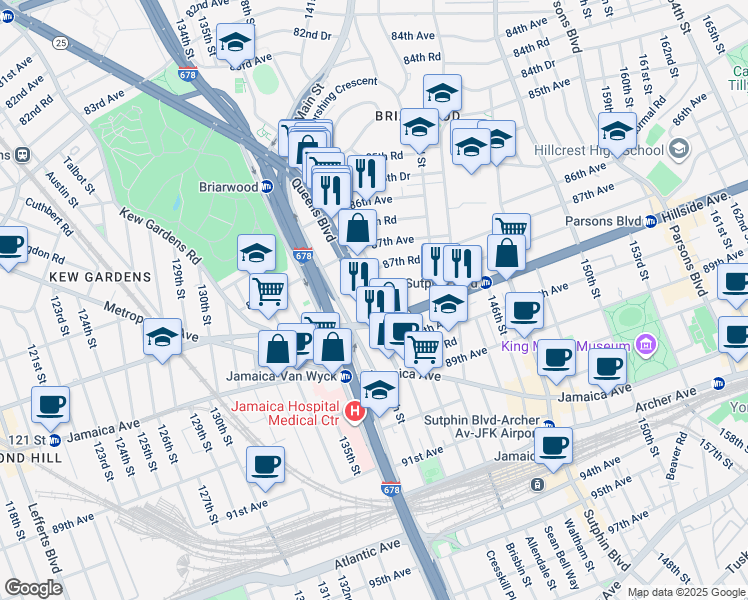 map of restaurants, bars, coffee shops, grocery stores, and more near in Queens