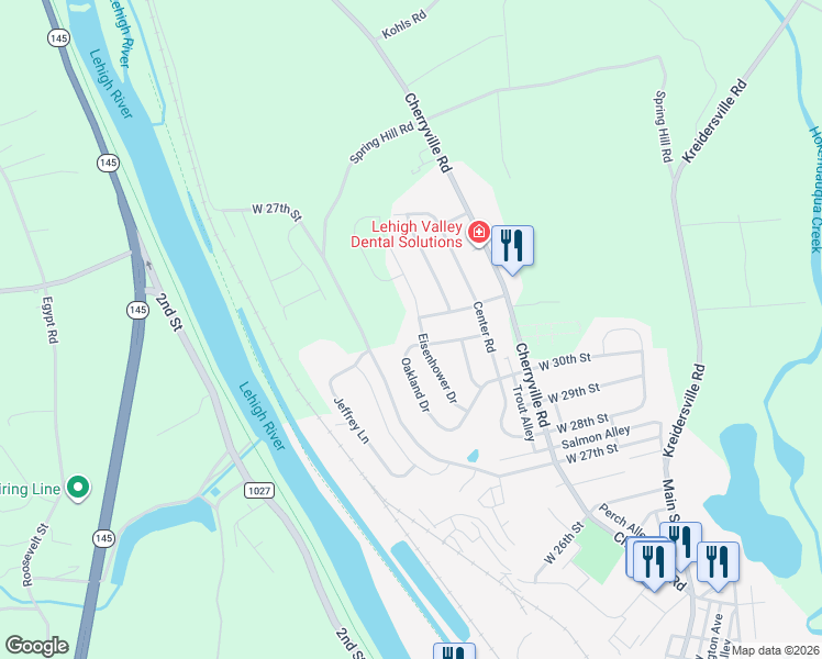 map of restaurants, bars, coffee shops, grocery stores, and more near 3204 Eisenhower Drive in Northampton
