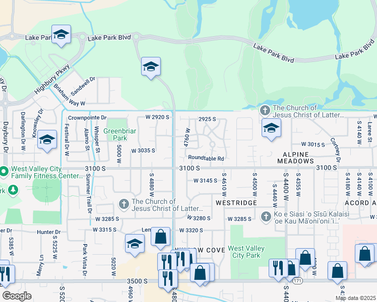 map of restaurants, bars, coffee shops, grocery stores, and more near 3010 4760 West in West Valley City