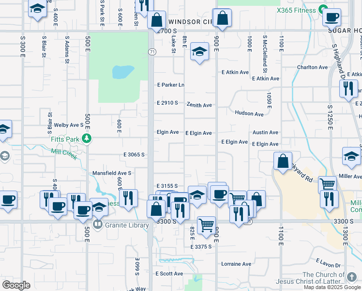 map of restaurants, bars, coffee shops, grocery stores, and more near 786 Lake Circle in Salt Lake City