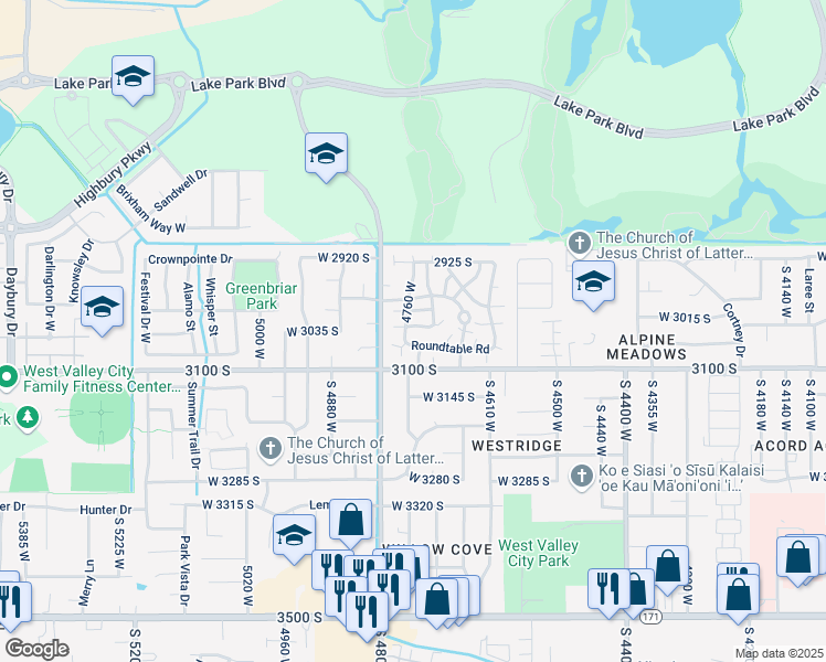 map of restaurants, bars, coffee shops, grocery stores, and more near 3010 4760 West in West Valley City