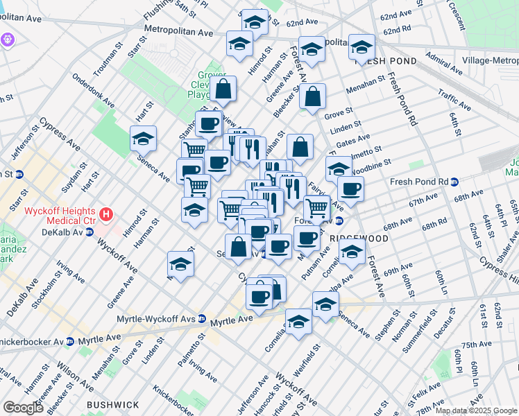 map of restaurants, bars, coffee shops, grocery stores, and more near in Queens