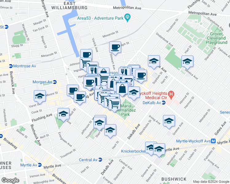 map of restaurants, bars, coffee shops, grocery stores, and more near in Brooklyn