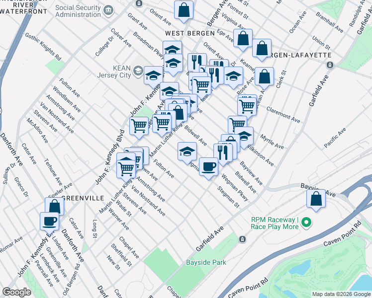 map of restaurants, bars, coffee shops, grocery stores, and more near 168 Wegman Parkway in Jersey City