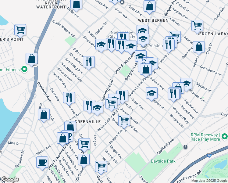 map of restaurants, bars, coffee shops, grocery stores, and more near 236 Fulton Avenue in Jersey City