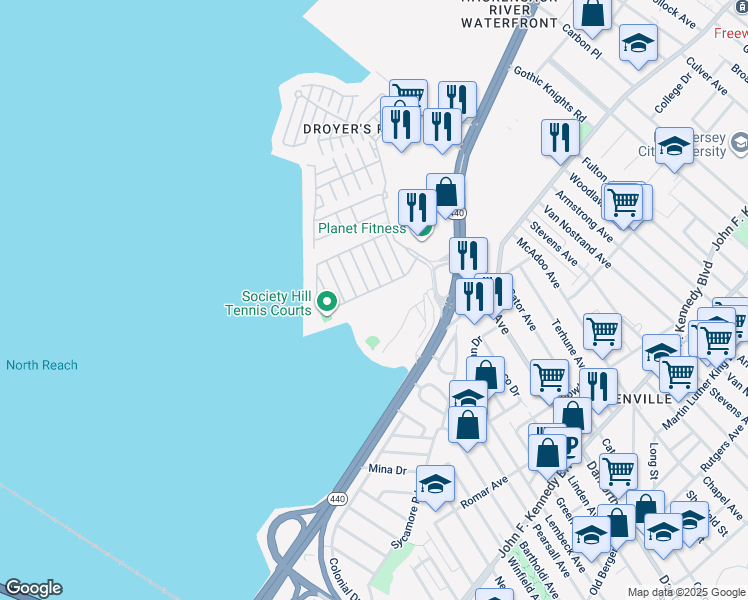 map of restaurants, bars, coffee shops, grocery stores, and more near 24 Holly Street in Jersey City