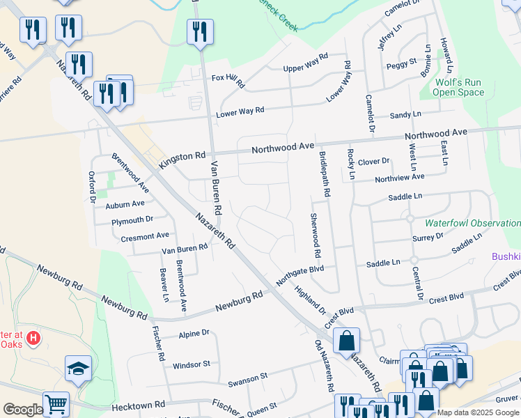 map of restaurants, bars, coffee shops, grocery stores, and more near 1039 Lisa Lane in Palmer Township