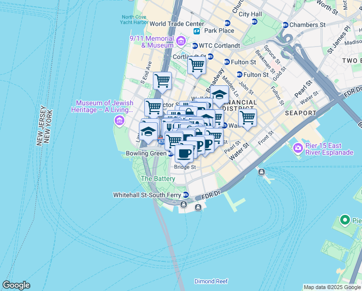 map of restaurants, bars, coffee shops, grocery stores, and more near in New York