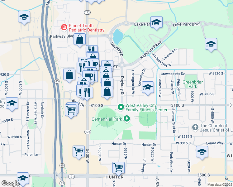 map of restaurants, bars, coffee shops, grocery stores, and more near in West Valley City