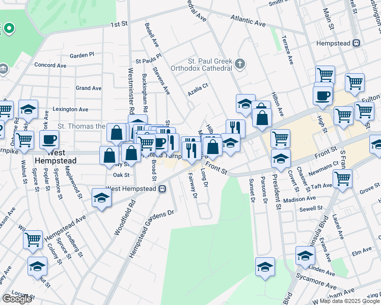 map of restaurants, bars, coffee shops, grocery stores, and more near 37 Archer Avenue in West Hempstead