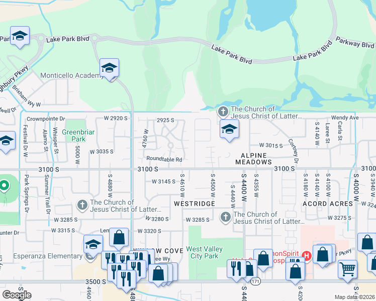 map of restaurants, bars, coffee shops, grocery stores, and more near 4599 West Friardale in West Valley City