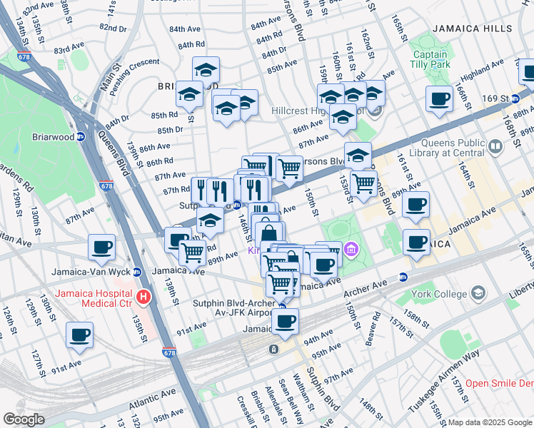 map of restaurants, bars, coffee shops, grocery stores, and more near in Queens