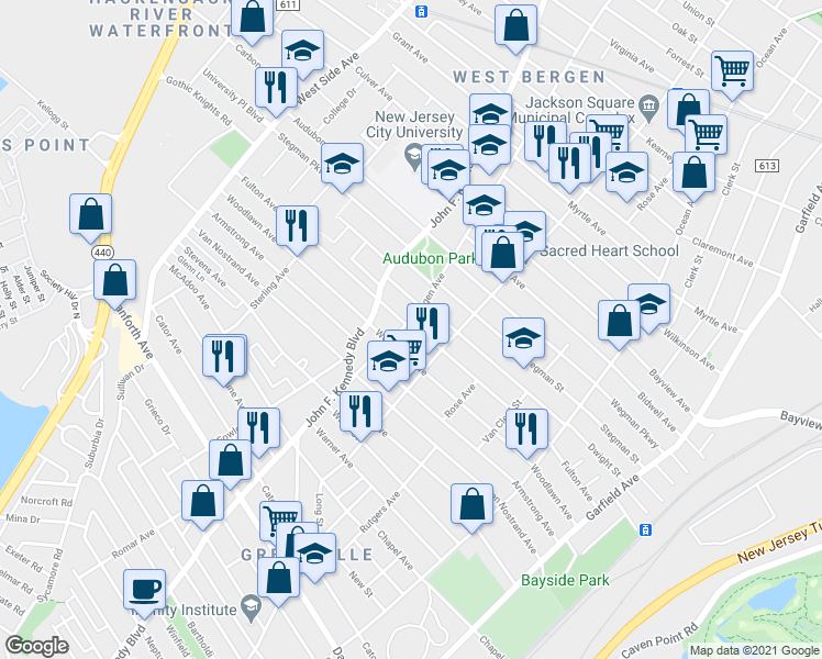 map of restaurants, bars, coffee shops, grocery stores, and more near 236 Fulton Avenue in Jersey City