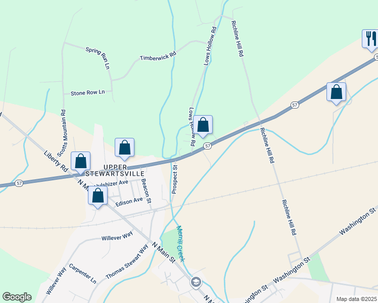 map of restaurants, bars, coffee shops, grocery stores, and more near in Stewartsville