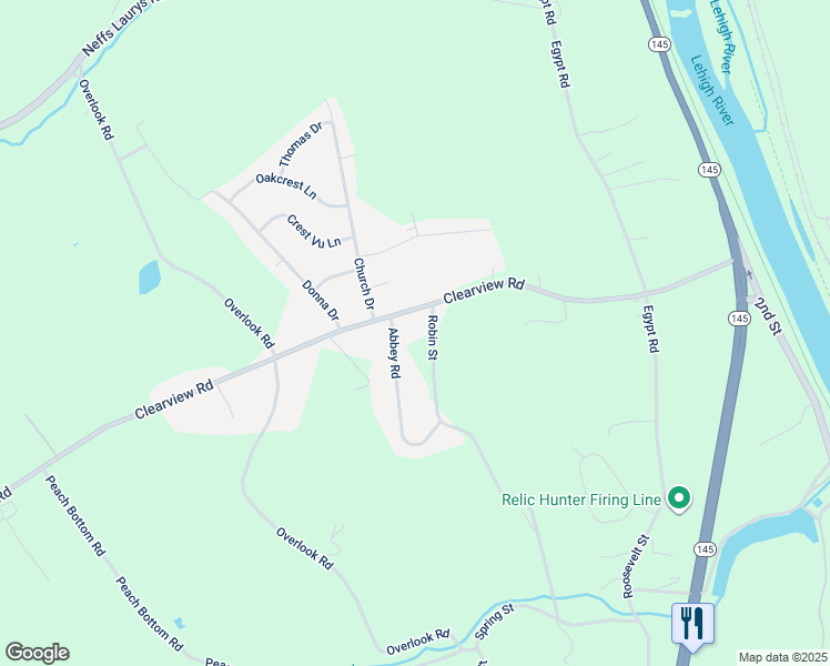 map of restaurants, bars, coffee shops, grocery stores, and more near 4991 Abbey Road in Coplay