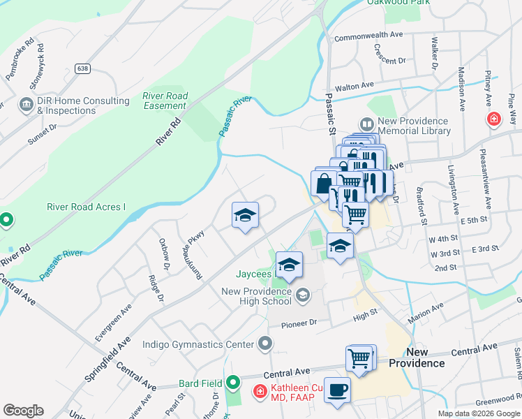 map of restaurants, bars, coffee shops, grocery stores, and more near 73 Holmes Oval North in New Providence