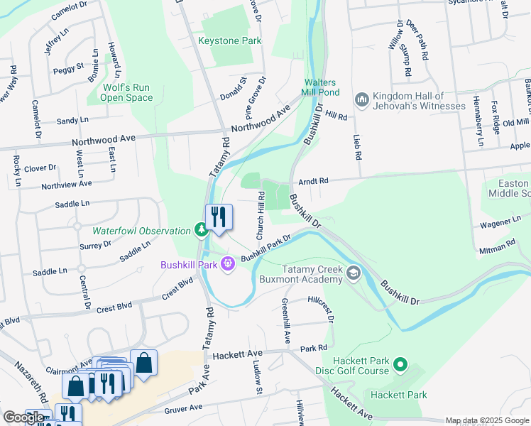 map of restaurants, bars, coffee shops, grocery stores, and more near 2048 Arndt Road in Easton
