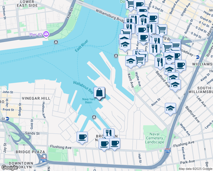 map of restaurants, bars, coffee shops, grocery stores, and more near Railroad Avenue in Brooklyn