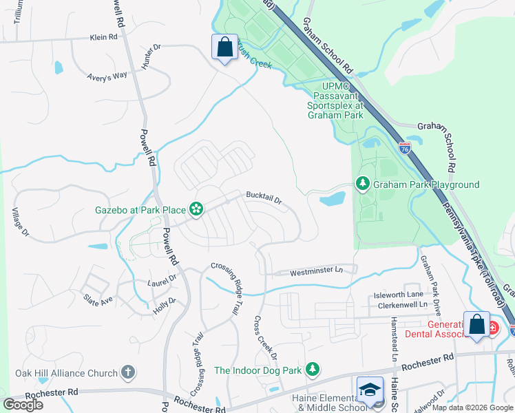 map of restaurants, bars, coffee shops, grocery stores, and more near 905 Twilight Street in Cranberry Township