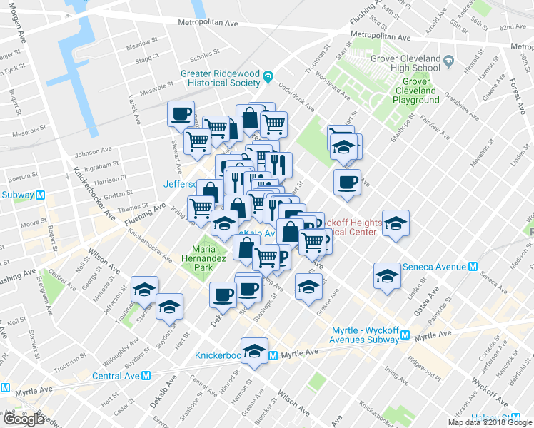 map of restaurants, bars, coffee shops, grocery stores, and more near in Brooklyn