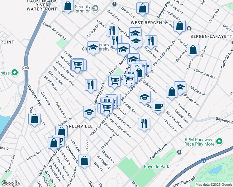 map of restaurants, bars, coffee shops, grocery stores, and more near 236 Fulton Avenue in Jersey City