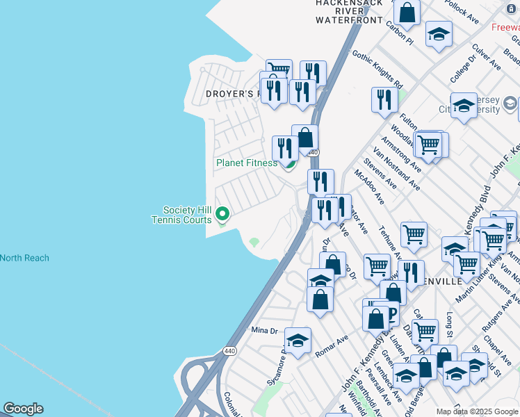 map of restaurants, bars, coffee shops, grocery stores, and more near 24 Holly Street in Jersey City