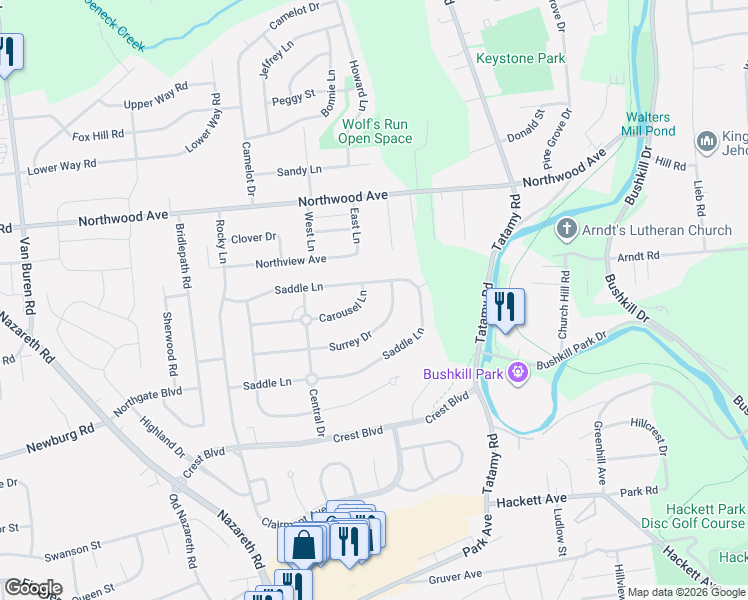 map of restaurants, bars, coffee shops, grocery stores, and more near 83 Carousel Lane in Easton