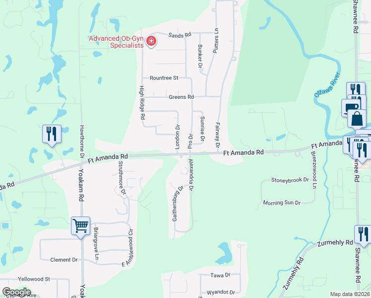 map of restaurants, bars, coffee shops, grocery stores, and more near 1658 Pro Drive in Lima