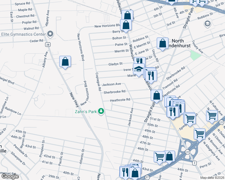 map of restaurants, bars, coffee shops, grocery stores, and more near 1252 Jackson Avenue in Lindenhurst