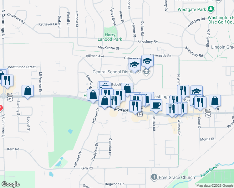 map of restaurants, bars, coffee shops, grocery stores, and more near 1316 West Jefferson Street in Washington