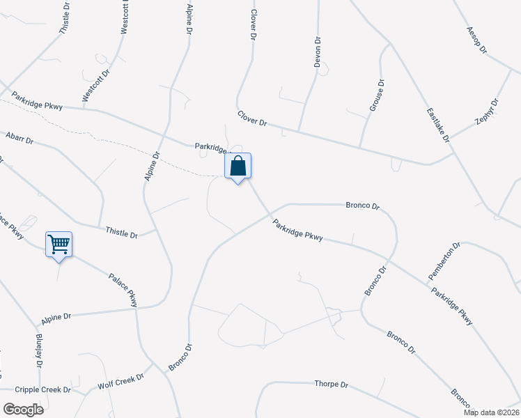 map of restaurants, bars, coffee shops, grocery stores, and more near 734 Parkridge Parkway in Spring Creek