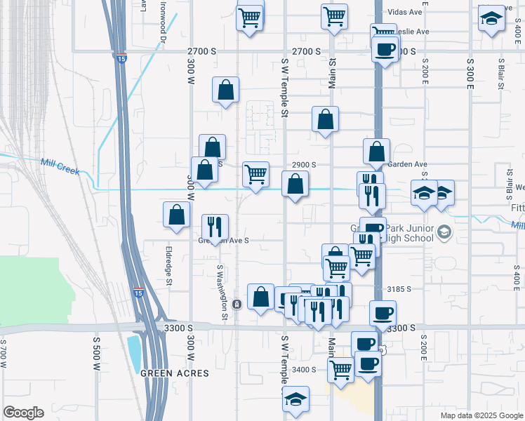 map of restaurants, bars, coffee shops, grocery stores, and more near 148 West 3030 South in South Salt Lake