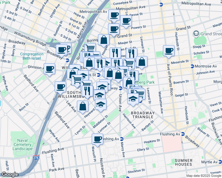 map of restaurants, bars, coffee shops, grocery stores, and more near in Brooklyn