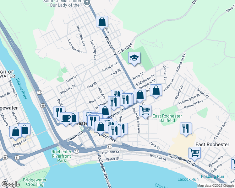 map of restaurants, bars, coffee shops, grocery stores, and more near 379 New York Avenue in Rochester