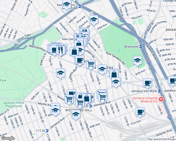 map of restaurants, bars, coffee shops, grocery stores, and more near in Queens