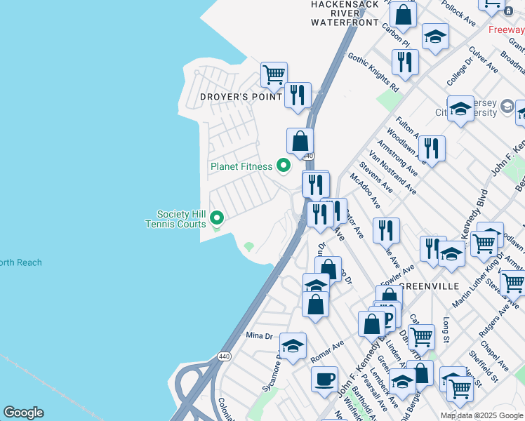 map of restaurants, bars, coffee shops, grocery stores, and more near 24 Holly Street in Jersey City
