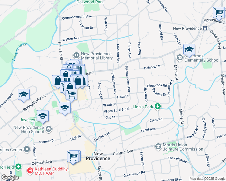 map of restaurants, bars, coffee shops, grocery stores, and more near 11 Thomas Street in New Providence