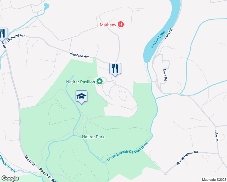 map of restaurants, bars, coffee shops, grocery stores, and more near 2 Main Street in Peapack and Gladstone