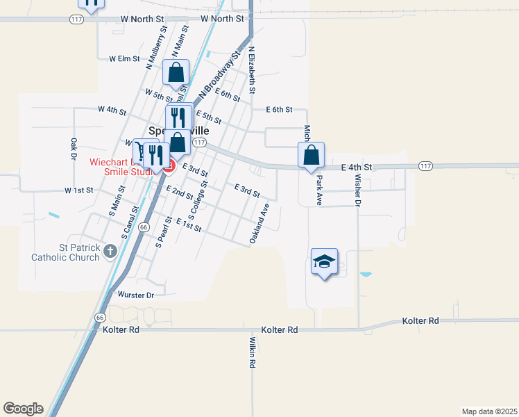 map of restaurants, bars, coffee shops, grocery stores, and more near 103-105 Oakland Avenue in Spencerville