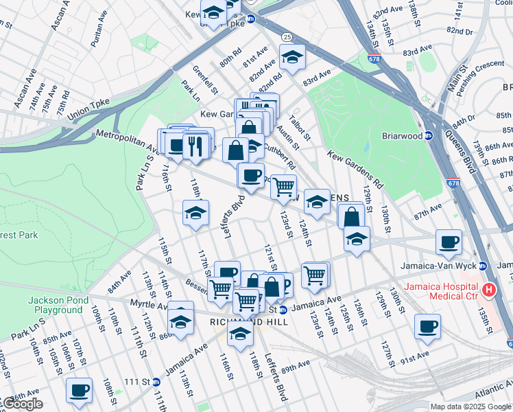 map of restaurants, bars, coffee shops, grocery stores, and more near in Queens