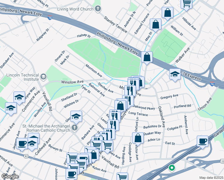 map of restaurants, bars, coffee shops, grocery stores, and more near 2069 Stecher Avenue in Union