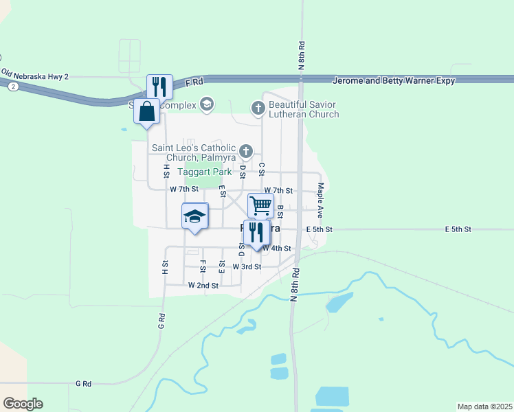 map of restaurants, bars, coffee shops, grocery stores, and more near 605 C Street in Palmyra