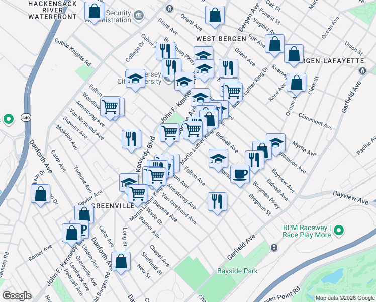 map of restaurants, bars, coffee shops, grocery stores, and more near 224 Dwight Street in Jersey City